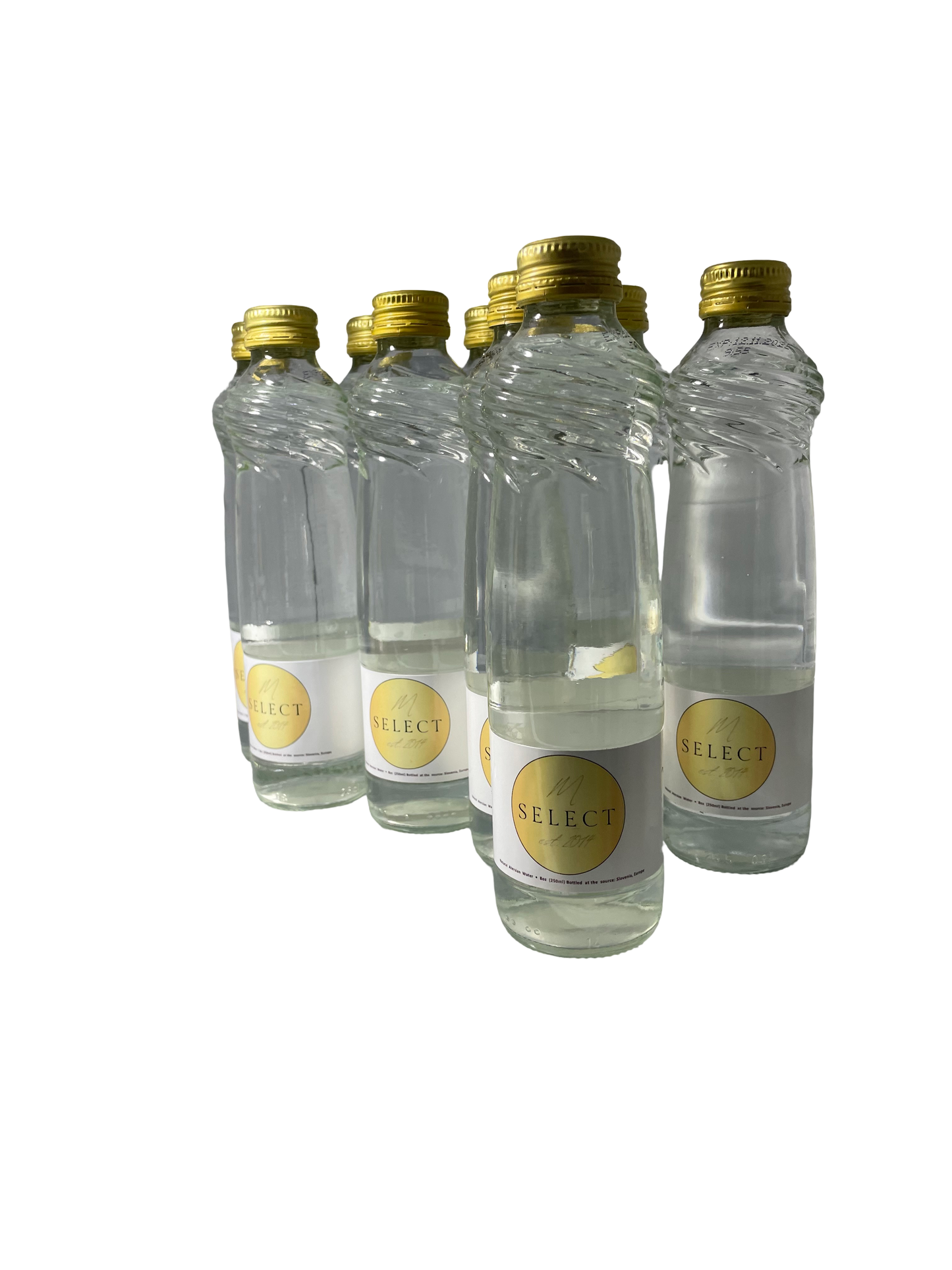 MSELECT LUXURY WATER GOLD (SPARKLING) NATURAL SPRING WATER WATER, 250ML GLASS BOTTLES 24 PER CASE